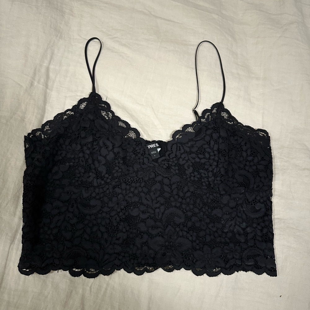 Express Elegant Black Lace Camisole crop
